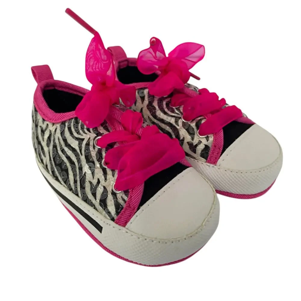 Zebra Sequin Hot Pink Baby Shoes Sz 9-12mo